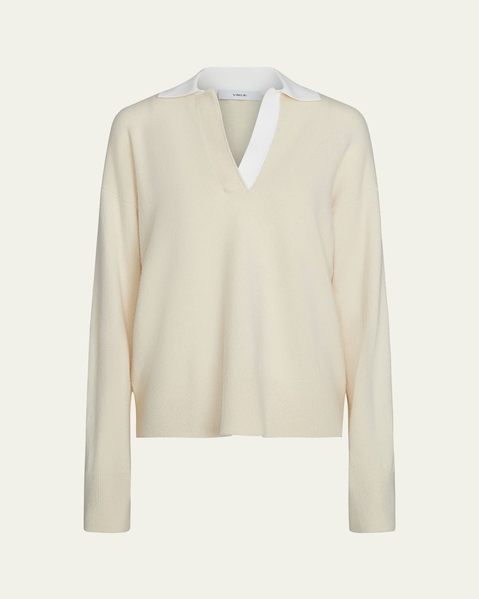 Contrast Collar Wool-Cashmere Polo Sweat